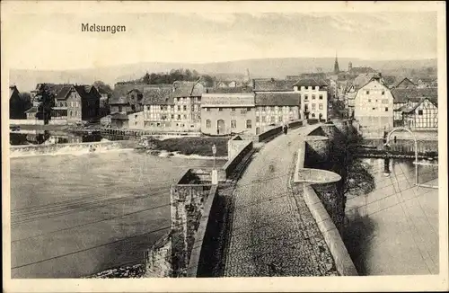 Ak Melsungen in Hessen, Blick auf den Ort, Brücke, Wehr