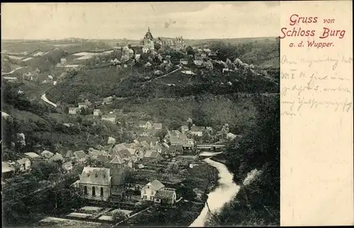 Ak Burg an der Wupper Solingen, Blick auf den Ort mit Schloss Burg