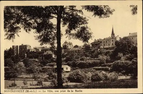 Ak Montrevault Maine et Loire, La Ville, vue prise de la Roche