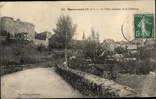 Ak Montrevault Maine et Loire, Le Pont romain et le Chateau