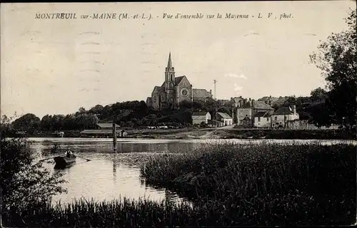 Ak Montreuil sur Maine Maine-et-Loire, Vue d'ensemble sur la Mayenne