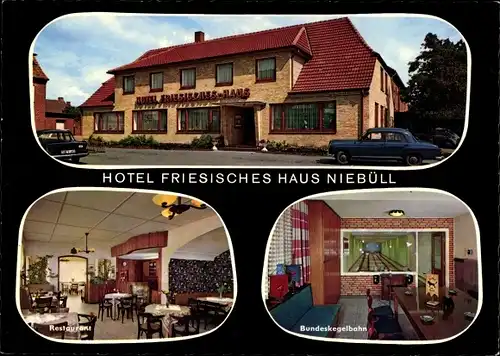 Ak Niebüll in Nordfriesland, Hotel Friesisches Haus, Bundeskegelbahn, Innenansicht