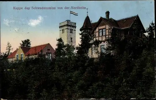 Ak Pulsnitz Sachsen, Kuppe des Schwedensteins von der Nordseite