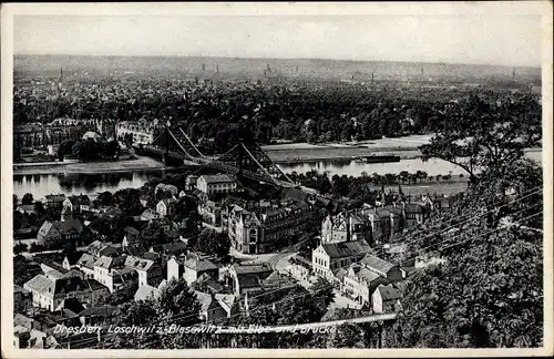 Ak Dresden Loschwitz, Blick auf den Ort, Elbe, Brücke