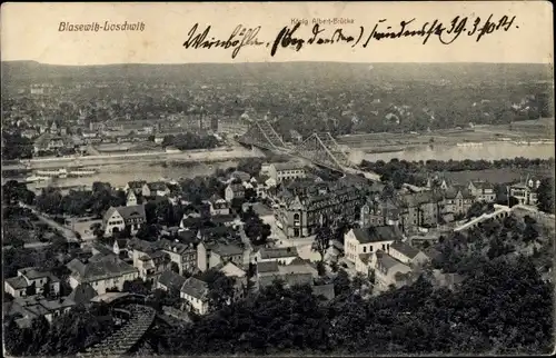 Ak Dresden Loschwitz, König Albert Brücke, Blick auf den Ort