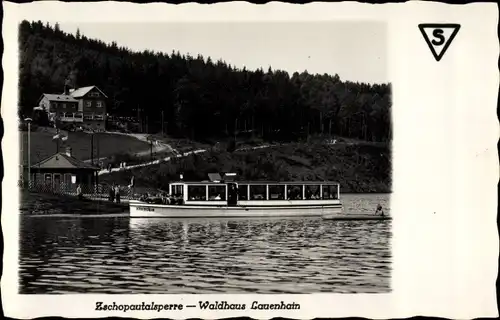 Ak Lauenhain Mittweida in Sachsen, Zschopautalsperre, Waldhaus, Salondampfer