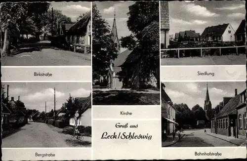 Ak Leck in Nordfriesland, Siedlung, Bahnhofstraße, Birkstraße, Bergstraße, Kirche