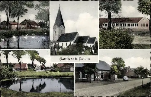 Ak Hattstedt in Nordfriesland, Kirche, Schule, Teich, Handlung