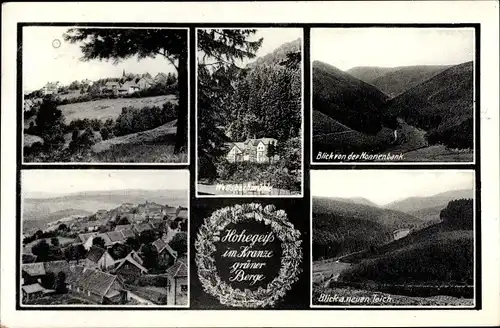 Ak Hohegeiß Braunlage im Oberharz, Blick von der Nonnenbank, Teich, Blick auf den Ort