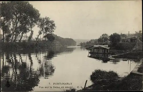 Ak Port Marly Yvelines, Vue sur la Seine, en amont