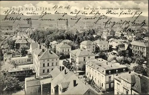 Mondschein Ak Zittau in Sachsen, Blick von der Marienkirche nach der Lessingstraße