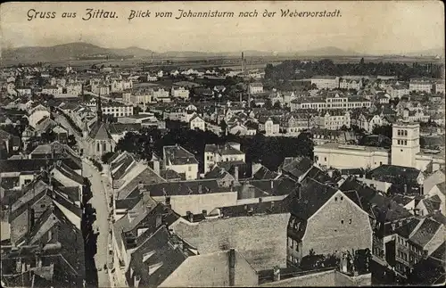 Ak Zittau in Sachsen, Blick vom Johannisturm nach der Webervorstadt