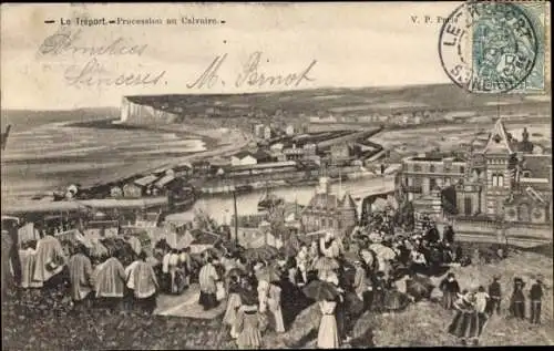 Ak Le Treport Seine Maritime, Procession au Calvaire