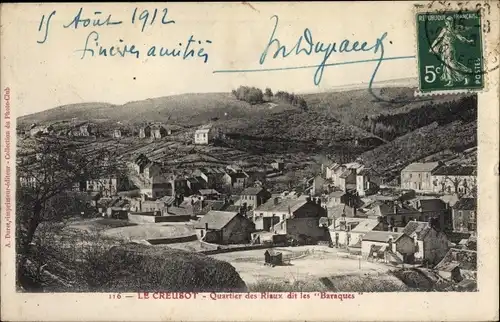 Ak Le Creusot Saône et Loire, Quartier des Riaux dit les Baraques