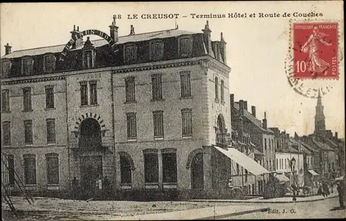 Ak Le Creusot Saône et Loire, Terminus Hotel, Route de Couches