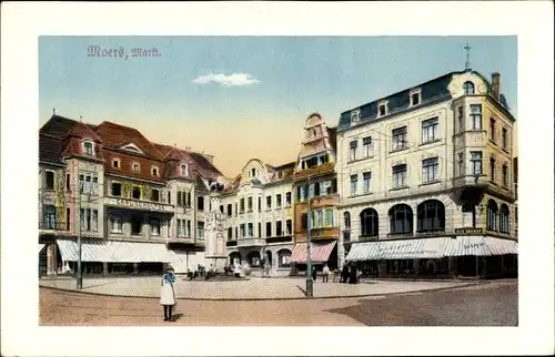 Ak Moers am Niederrhein, Markt, Geschäfte, Carl Schultze, Jos Leyser