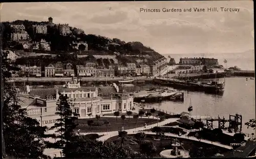 Ak Torquay Devon South West England, Princess Gardens and Vane Hill