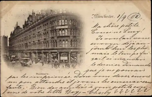 Ak Manchester North West England, Deansgate, shops