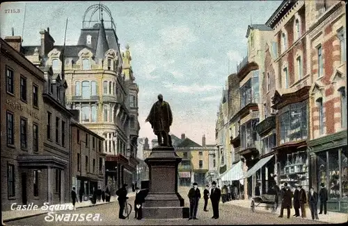 Ak Swansea Wales, Castle Square, Denkmal