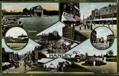 Ak Hanley West Midlands, Park, Piccadilly, Stafford Street, Boathouse, Bandstand,Upper Market Square