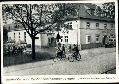 Ak Schönheiderhammer Schönheide im Erzgebirge Sachsen, Gasthof Carlshof, Garten