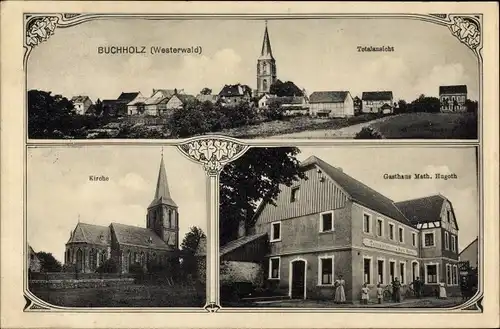 Ak Buchholz im Westerwald, Totalansicht, Kirche, Gasthaus