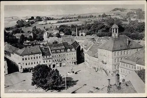 Ak Bischofswerda in Sachsen, Marktplatz aus der Vogelschau