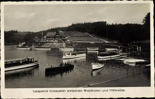 Ak Kriebstein Mittelsachsen, Zschopau Talsperre, Gaststätte, Salondampfer