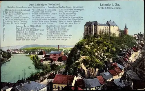 Lied Ak Leisnig in Sachsen, Leisniger Volkslied, Schloss Mildenstein, Blick auf den Ort