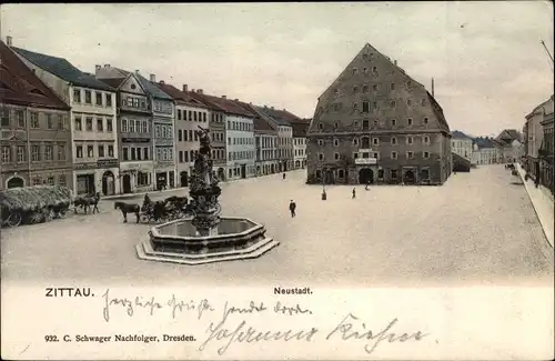 Ak Zittau in Sachsen, Neustadt, Brunnen, Rathaus