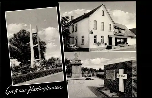 Ak Harlinghausen Preußisch Oldendorf in Westfalen, Geschäftshaus, Ehrenmal II. WK, Glockenturm