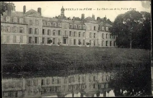 Ak Fontenay Saint Père Yvelines, Le Chateau et la Piece d'Eau