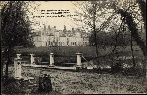 Ak Fontenay Saint Père Yvelines, Le Chateau, vue prise du Pont sur le Lac