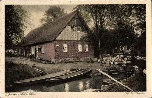 Ak Spreewaldbilder, Kürbis Ernte, Kähne, Backsteinhaus