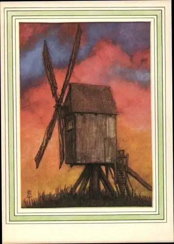 Künstler Ak Petersen, Wilhelm, Bockmühle von 1766, Windmühle