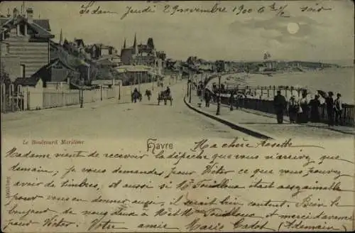 Mondschein Ak Le Havre Seine Maritime, Le Boulevard Maritime, nuit