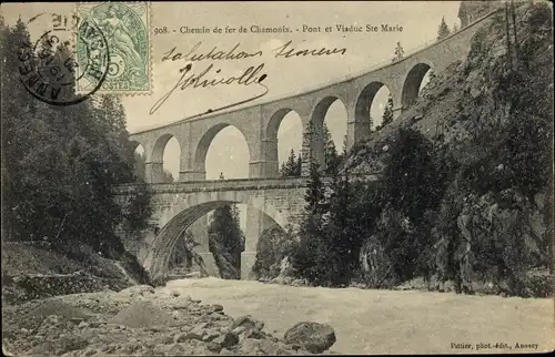 Ak Chamonix Mont Blanc Haute Savoie, Pont et Viaduc Ste Marie