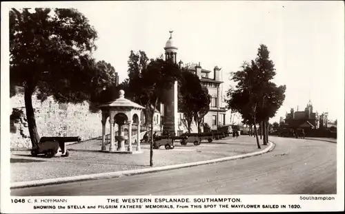 Ak Southampton South East England, The Western Esplanade, Stella and Pilgrim Fathers Memorial