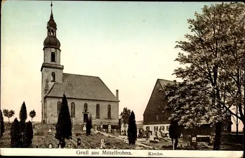 Ak Mittelfrohna Niederfrohna in Sachsen, Kirche, Friedhof