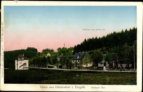 Leuchtfenster Ak Dittersdorf im Erzgebirge, Grünes Tal, Gasthaus zum grünen Tal