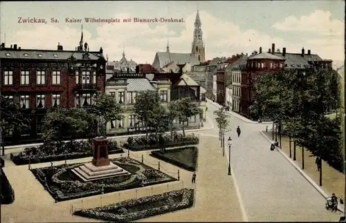 Ak Zwickau in Sachsen, Kaiser Wilhelmsplatz, Bismarck Denkmal