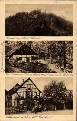 Ak Gelliehausen Gemeinde Gleichen in Niedersachsen, Ruine, Garten Restaurant, Spechts Gasthaus