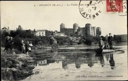 Ak Pouancé Maine et Loire, Les Vieilles Tours et l'Etang