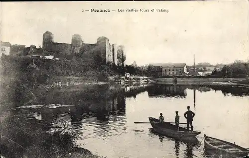 Ak Pouancé Maine et Loire, Les vieilles tours et l'Etang