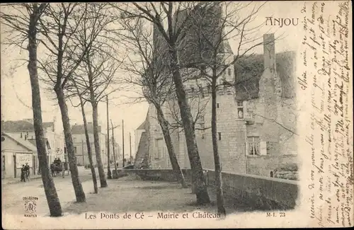 Ak Les Ponts de Cé Maine et Loire, Mairie et Chateau