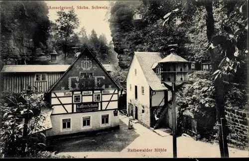 Ak Rathewalde Hohnstein Sächsische Schweiz, Amselgrund, Rathewalder Mühle, Kaffee