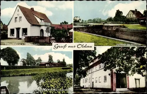 Ak Oldau Hambühren in Niedersachsen, Schleuse, Eichenkreuz, Gemischtwarenladen