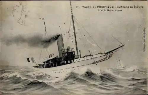 Ak Le Havre Seine Maritime, Yacht le Pacifique quittant Le Havre