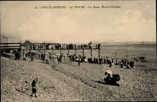 Ak Sainte Adresse Seine Maritime, Le Havre, Les Bains Marie Christine, Strandleben