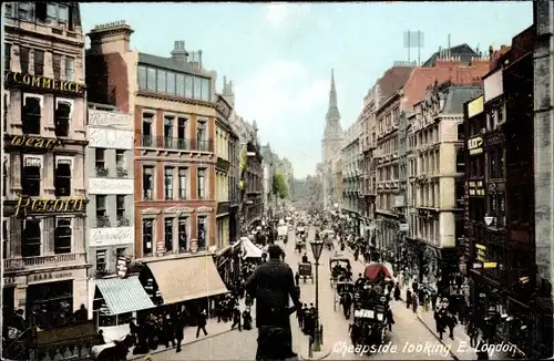 Ak London City England, Cheapside looking East